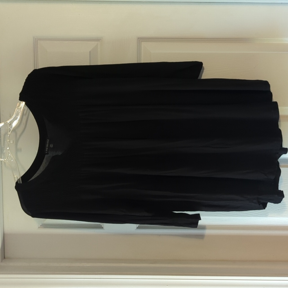 Lane Bryant womens size 14-16 Black Blouse 3/4 Sleeve Smocked Top‎ Super soft 92